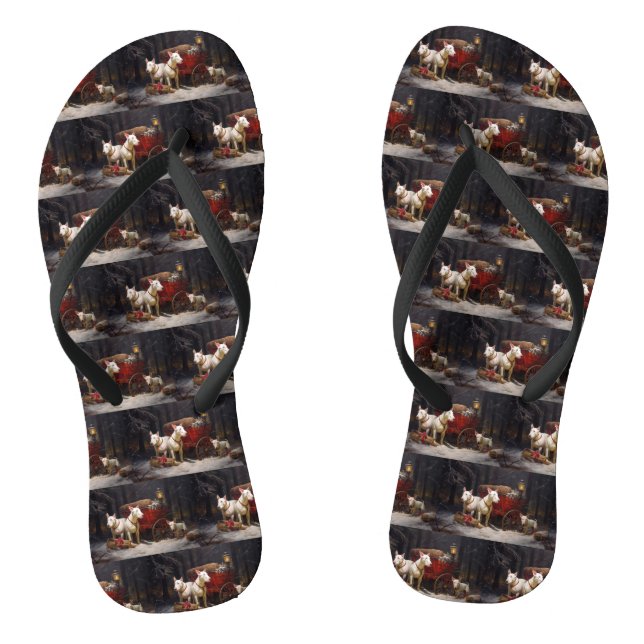 Bull Terrier Snowy Sleigh Weihnachtsdekor Flip Flops (Fußbett)