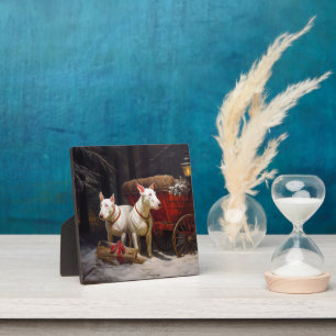 Bull Terrier Snowy Sleigh Weihnachtsdekor Fotoplatte