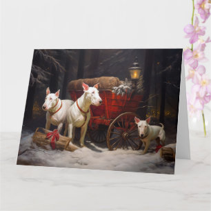 Bull Terrier Snowy Sleigh Weihnachtsdekor Karte