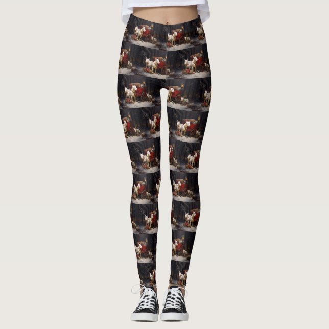 Bull Terrier Snowy Sleigh Weihnachtsdekor Leggings (Vorderseite)