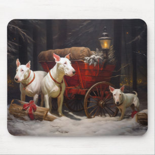 Bull Terrier Snowy Sleigh Weihnachtsdekor Mousepad