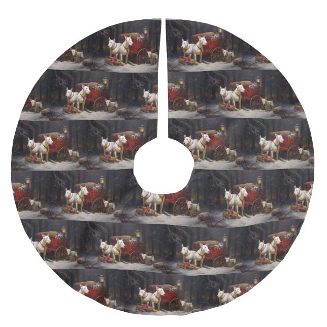 Bull Terrier Snowy Sleigh Weihnachtsdekor Polyester Weihnachtsbaumdecke (Vorderseite)
