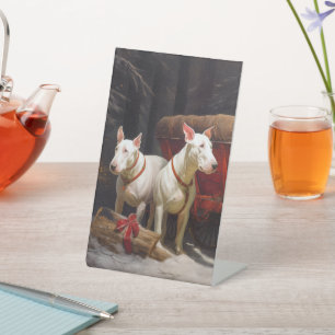 Bull Terrier Snowy Sleigh Weihnachtsdekor Sockelschild