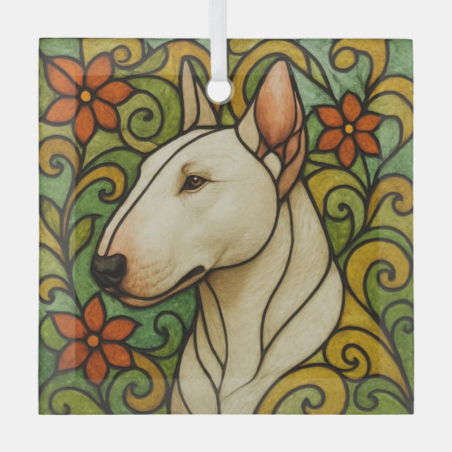 Bull Terrier "Stached Glass" Ornament Aus Glas (Vorderseite)