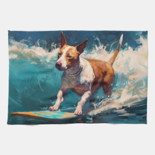 Bull Terrier Strand Surfen Malerei Geschirrtuch