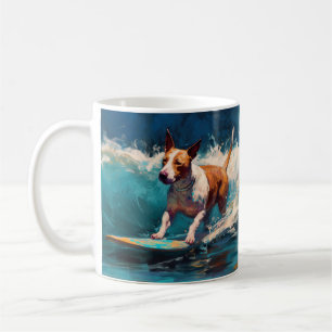 Bull Terrier Strand Surfen Malerei Kaffeetasse