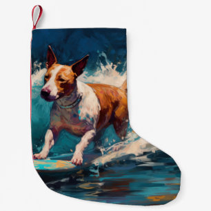 Bull Terrier Strand Surfen Malerei Kleiner Weihnachtsstrumpf