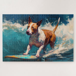 Bull Terrier Strand Surfen Malerei Puzzle