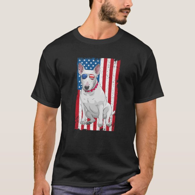 Bull Terrier Vater Mama American Flag Miniaturbull T-Shirt (Vorderseite)