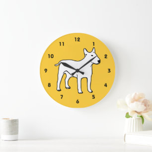 Bull Terrier Wanduhr - Modern Gelb und Weiß