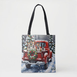 Bull Terrier Weihnachten Rotes Lastwagen Ferien
