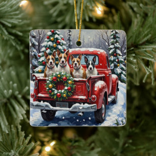 Bull Terrier Weihnachten Rotes Lastwagen Ferien Keramikornament