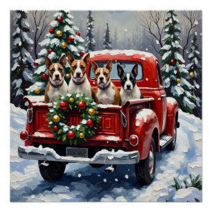 Bull Terrier Weihnachten Rotes Lastwagen Ferien Poster