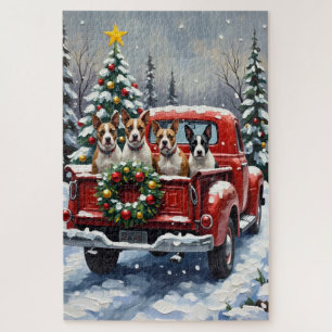 Bull Terrier Weihnachten Rotes Lastwagen Ferien Puzzle