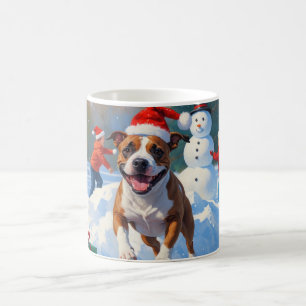 Bull Terrier Weihnachtsfest Schnee Szene Kaffeetasse