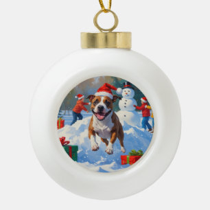 Bull Terrier Weihnachtsfest Schnee Szene Keramik Kugel-Ornament