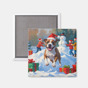 Bull Terrier Weihnachtsfest Schnee Szene Magnet