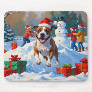 Bull Terrier Weihnachtsfest Schnee Szene Mousepad