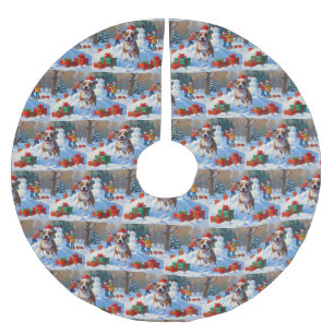 Bull Terrier Weihnachtsfest Schnee Szene Polyester Weihnachtsbaumdecke