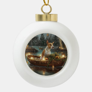 Bull Terrier Weihnachtsfestreise Keramik Kugel-Ornament