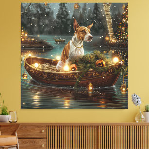 Bull Terrier Weihnachtsfestreise Leinwanddruck