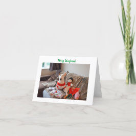 Bull Terrier Weihnachtskarte mit Snowman Feiertagskarte