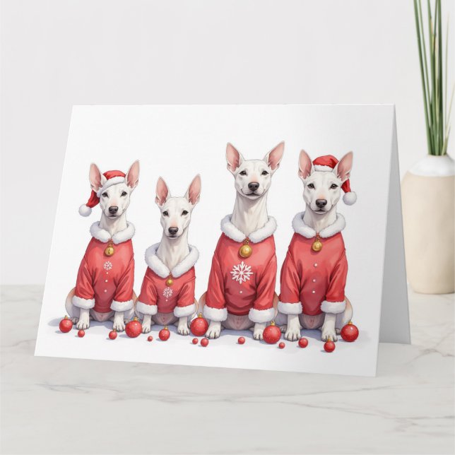 Bull Terrier Weihnachtskleid Santa Hut Karte (Vorderseite)