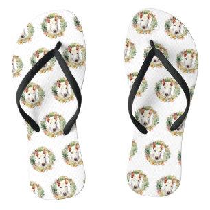 Bull Terrier Weihnachtskranz Festlicher Hund Flip Flops