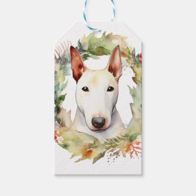 Bull Terrier Weihnachtsmann Geschenkanhänger (Vorderseite)