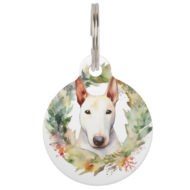 Bull Terrier Weihnachtsmann Haustiermarke (Vorderseite)