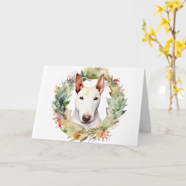 Bull Terrier Weihnachtsmann Karte (Gelbe Blume)