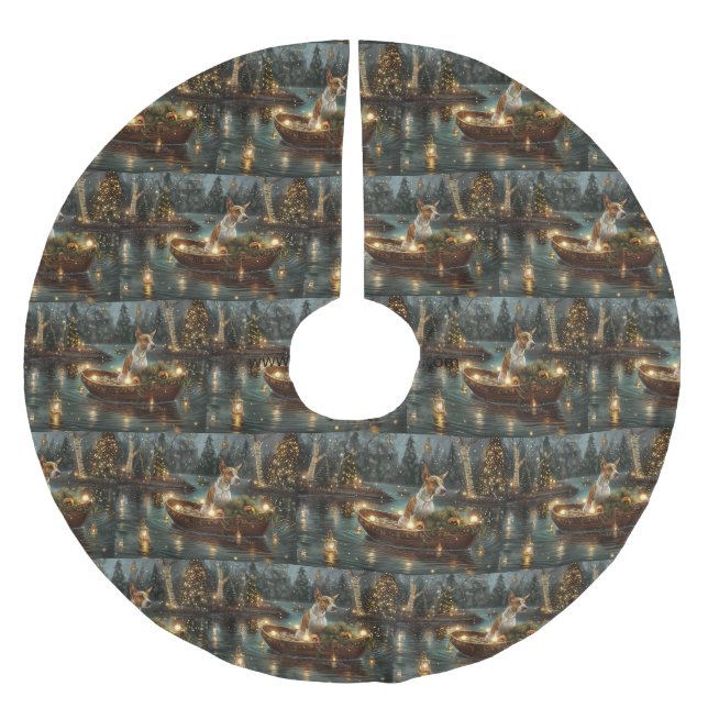 Bull Terrier Weihnachtsreise Polyester Weihnachtsbaumdecke (Vorderseite)