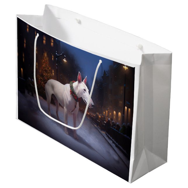 Bull Terrier Weihnachtssaison Große Geschenktüte (Vorderseite Schrägansicht)