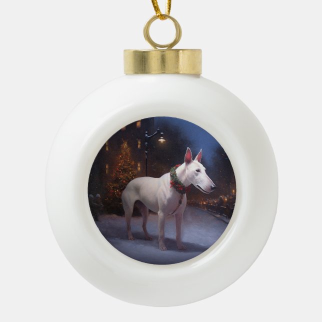 Bull Terrier Weihnachtssaison Keramik Kugel-Ornament (Vorderseite)
