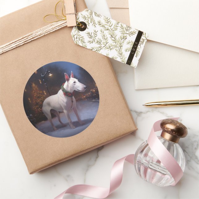 Bull Terrier Weihnachtssaison Runder Aufkleber (Schenken)