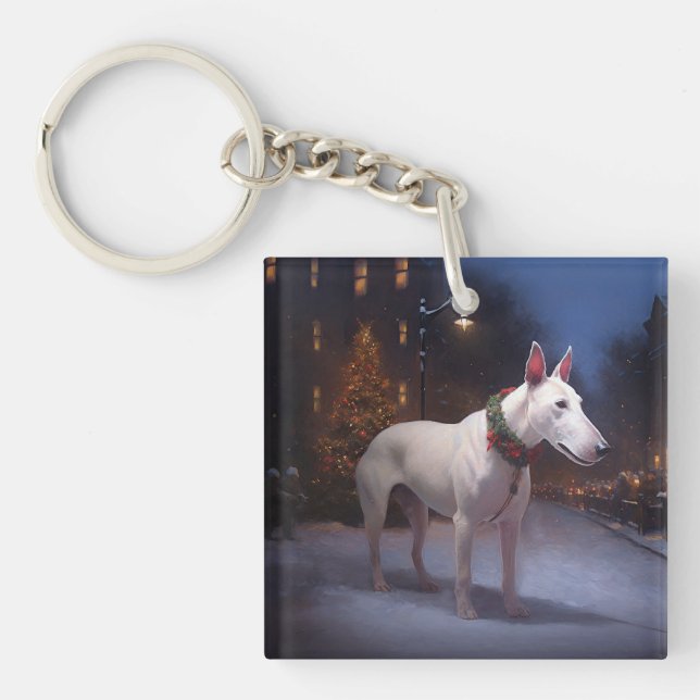 Bull Terrier Weihnachtssaison Schlüsselanhänger (Vorderseite)
