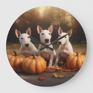 Bull Terrier Welpe Autumn Delight Pumpkin Große Wanduhr