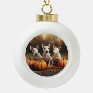 Bull Terrier Welpe Autumn Delight Pumpkin Keramik Kugel-Ornament