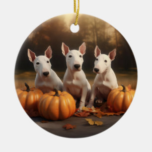 Bull Terrier Welpe Autumn Delight Pumpkin Keramik Ornament