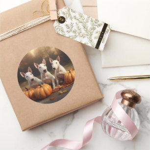 Bull Terrier Welpe Autumn Delight Pumpkin Runder Aufkleber