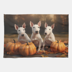 Bull Terrier Welpe Herbstfreude Kürbis Geschirrtuch
