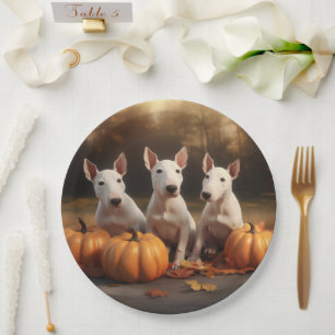 Bull Terrier Welpe Herbstfreude Kürbis Pappteller