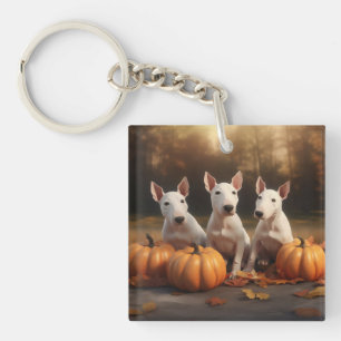 Bull Terrier Welpe Herbstfreude Kürbis Schlüsselanhänger