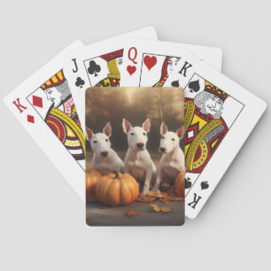 Bull Terrier Welpe Herbstfreude Kürbis Spielkarten