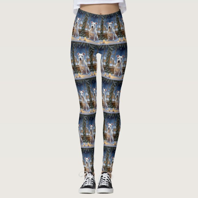 Bull Terrier with Christmas Lights Holiday Leggings (Vorderseite)
