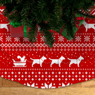 Bull Terriers Weihnachts-Hunde Schlittenfahrt Holi Polyester Weihnachtsbaumdecke