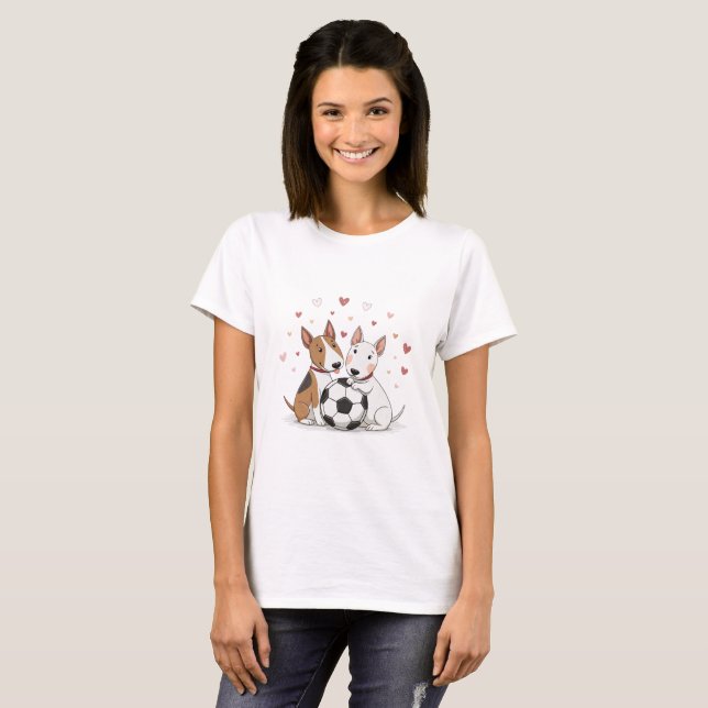 Bull Terriers with Soccer Ball for Valentine's Day T-Shirt (Vorne ganz)