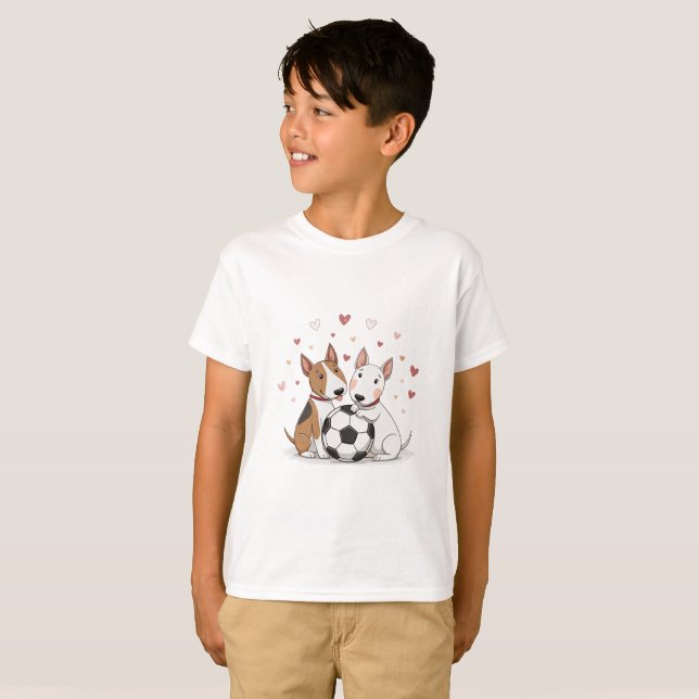 Bull Terriers with Soccer Ball for Valentine's Day T-Shirt (Vorne ganz)