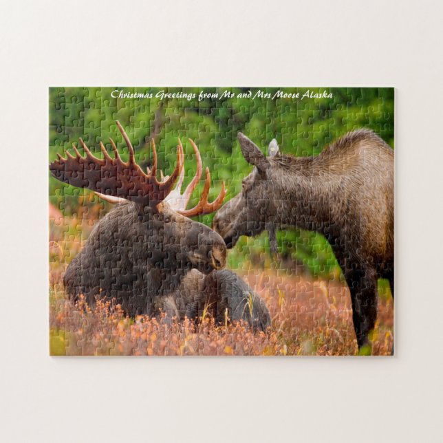 Bull und Kuh Elch Alaska. Weihnachtsgrüße Puzzle (Horizontal)