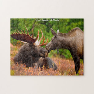 Bull und Kuh Elch Alaska. Weihnachtsgrüße Puzzle